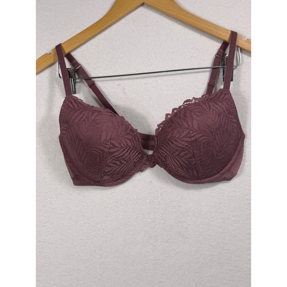 La Senza Obsession Push Up Bra Women 38C Plum Mauve Leaf Lace Underwire Padded